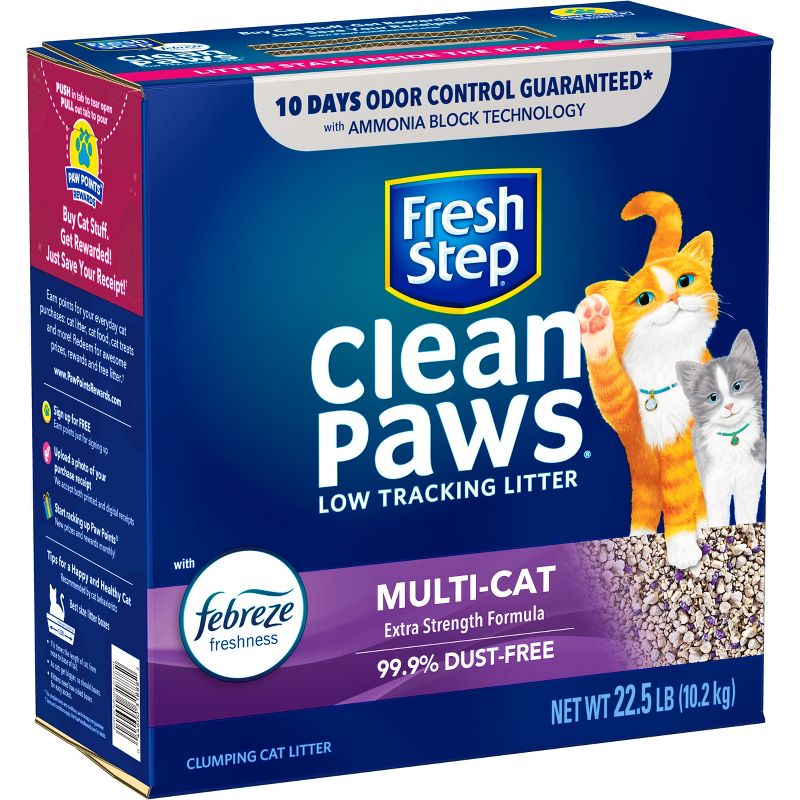 Fresh Step Clean Paws Multi-Cat with the Power of Febreze Scented Clumping Cat Litter - 22.5lbs, 4 of 16