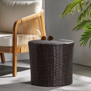 CAVINAS Wicker Outdoor Barrel Side Table, Woven Texture Patio Side Table, Outdoor End Table for Patio/Porch/Deck/Garden - 1 of 4