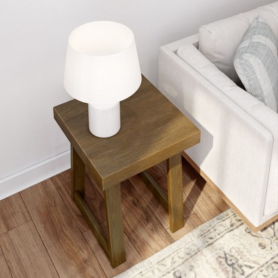 Pecan Wirebrush Solid Pine Wood Square Side Table