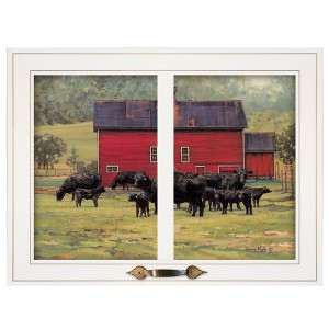 By the Red Barn (Herd of Angus) by Bonnie Mohr, Ready to Hang Framed Print, White Window-Style Frame - 1 of 1