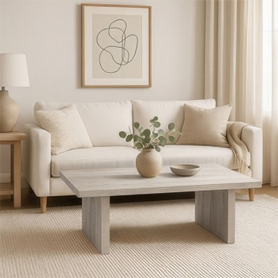 Royal Hampton Coffee Table | 48 Inch Rectangular Top | Handcrafted Washed White Acacia Wood | Panel Leg Base