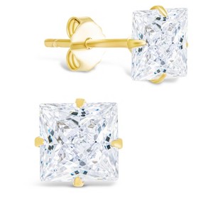 SHINE by Sterling Forever Sterling Silver Princess Cut Prong Set Stud Earrings - 1 of 4