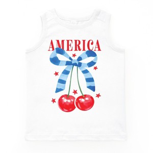 The Juniper Shop Coquette America Cherries Youth Tank Top - XS - White - 1 of 4