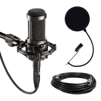 Audio-Technica AT2035 Large Diaphragm Studio Condenser Microphone Bundle with Shock Mount Pop Filter, and XLR Cable