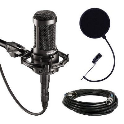 Audio-Technica AT2035 Large Diaphragm Studio Condenser Microphone Bundle  with Shock Mount Pop Filter, and XLR Cable