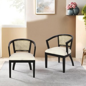 Christopher Knight Home Oberon Modern Rubberwood and Rattan Upholstered Dining Chairs (Set of 2) - 1 of 4
