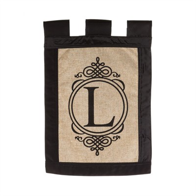 Evergreen Garden Sub Burlap Monogram L Flag