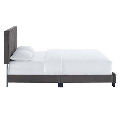 Opulent Gray Velvet Channel-Tufted Full Bed with Wood Frame
