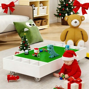 JVNOXK The 2 in 1 Rollaway Play Table and Toy Organizer Compatible with Lego Suitable for Storing Under Bed or Sofa-White (38" x 18.7" x 5.9") - 1 of 4