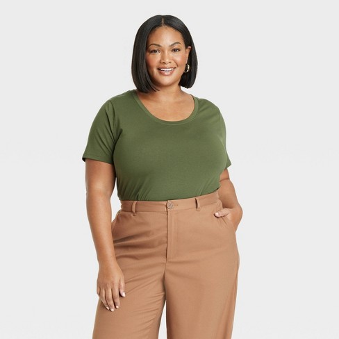 Women's Short Sleeve Relaxed Scoop Neck T-shirt - Ava & Viv™ Olive Green 1x  : Target
