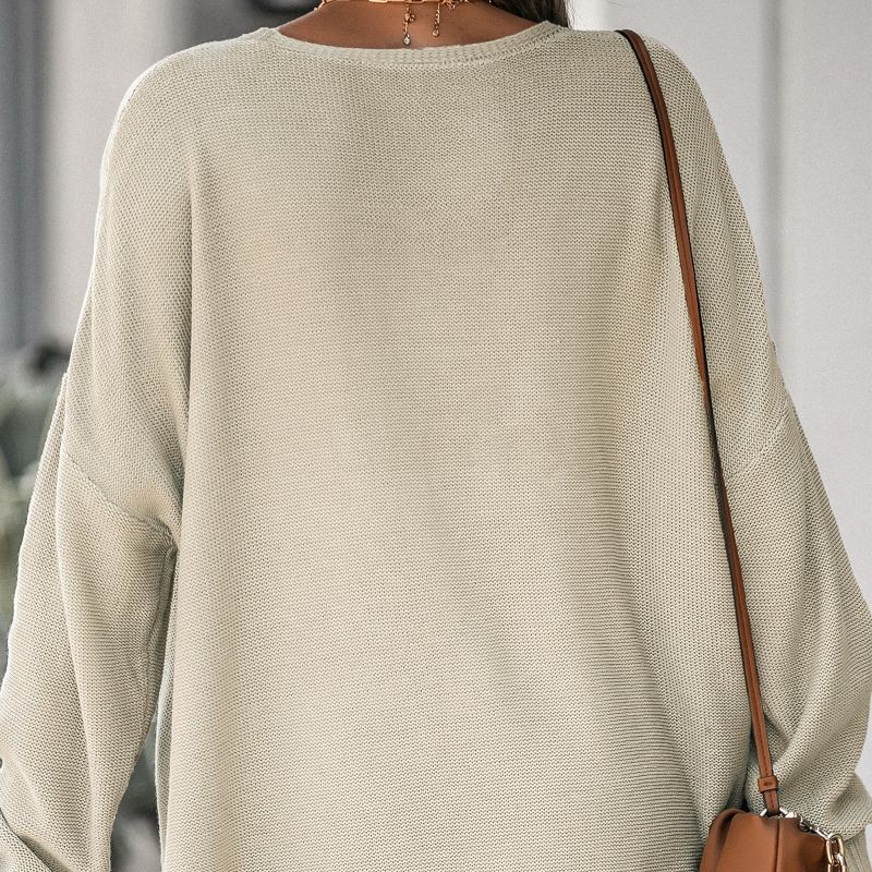 Women's V Neck Split Trim Oversized Sweater - Cupshe -Light Brown, 6 of 9