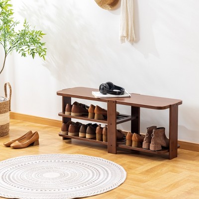 Entrance Bench, Solid Wood Shoe Rack with Storage Shoe Change Bench, Storage Rack for Entryway, Bedroom, Hallway, Living Room
