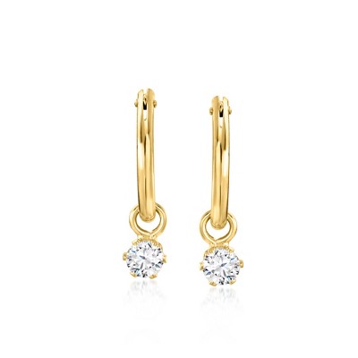 Ross-Simons Child's .20 ct. t.w. CZ Hoop Drop Earrings in 14kt Yellow Gold