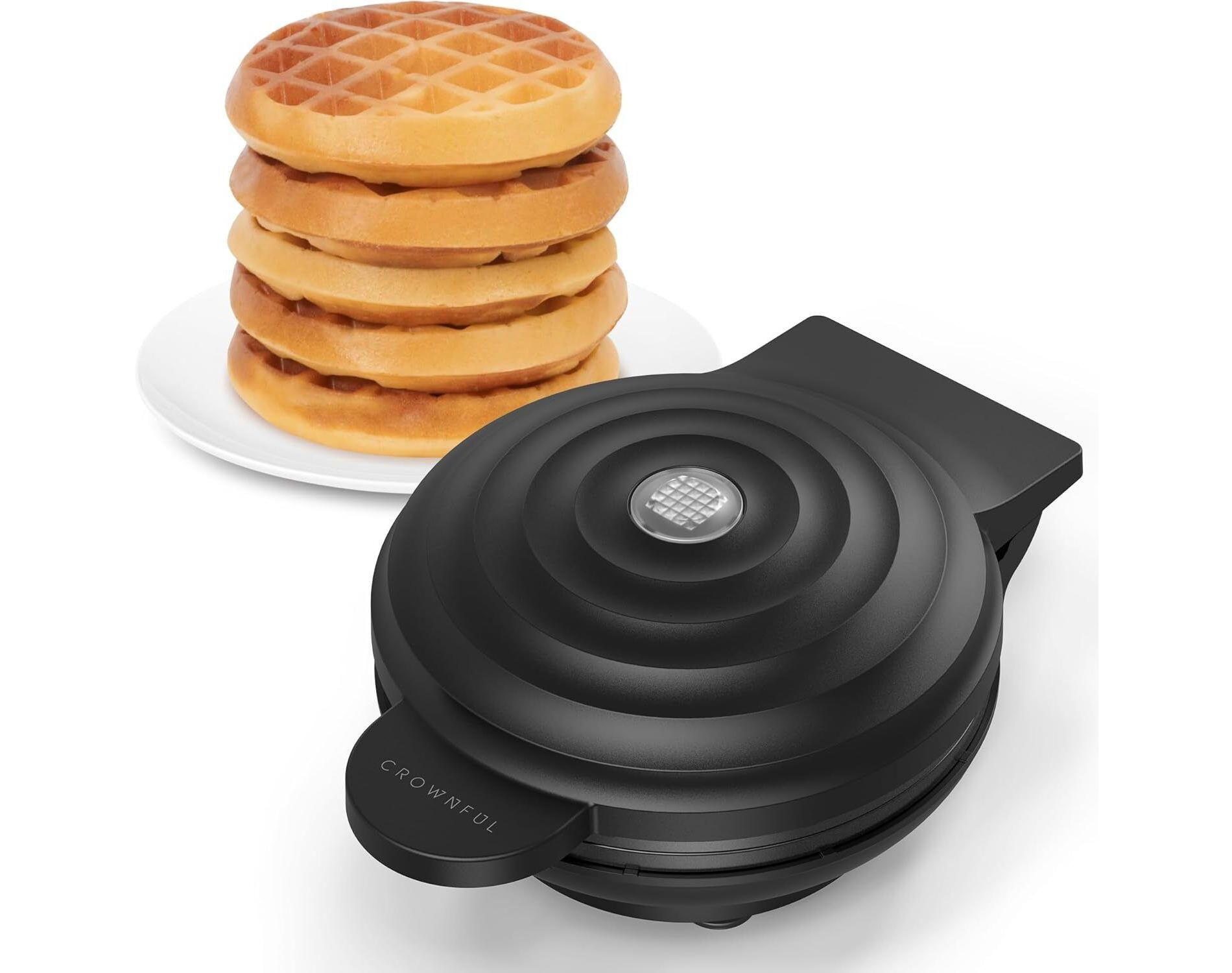 Crownful Mini Waffle Maker Machine, 4 Inch Chaffle Maker with Compact Design（Black）