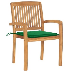 vidaXL Garden Chair Set of 2 Teak wood with green cushions - 1 of 4