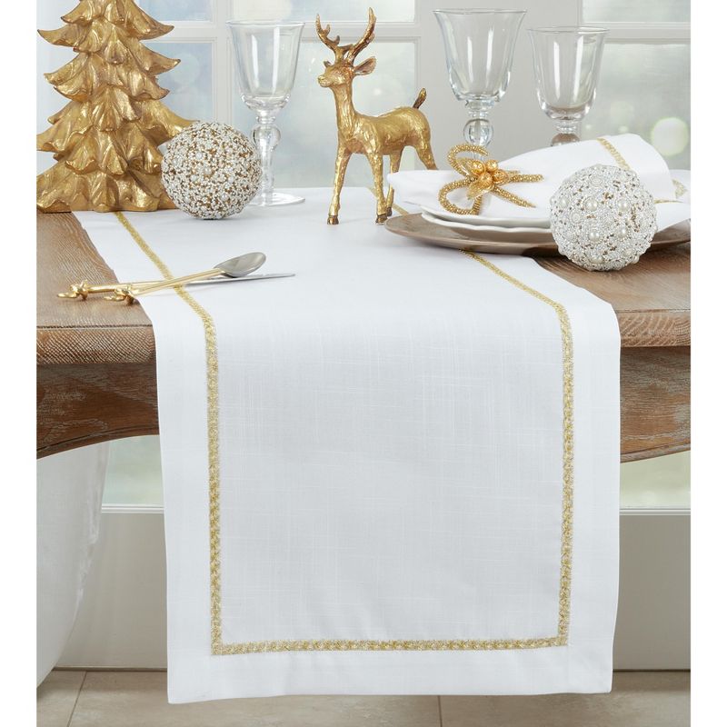 Saro Lifestyle Embroidered Border Dining Table Runner, 3 of 4