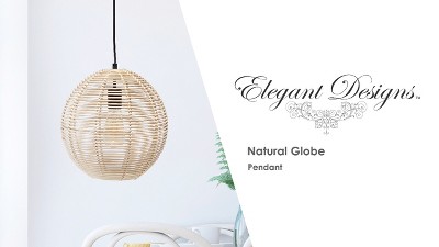 Natural Rattan Globe Pendant Ceiling Light with Brass Canopy