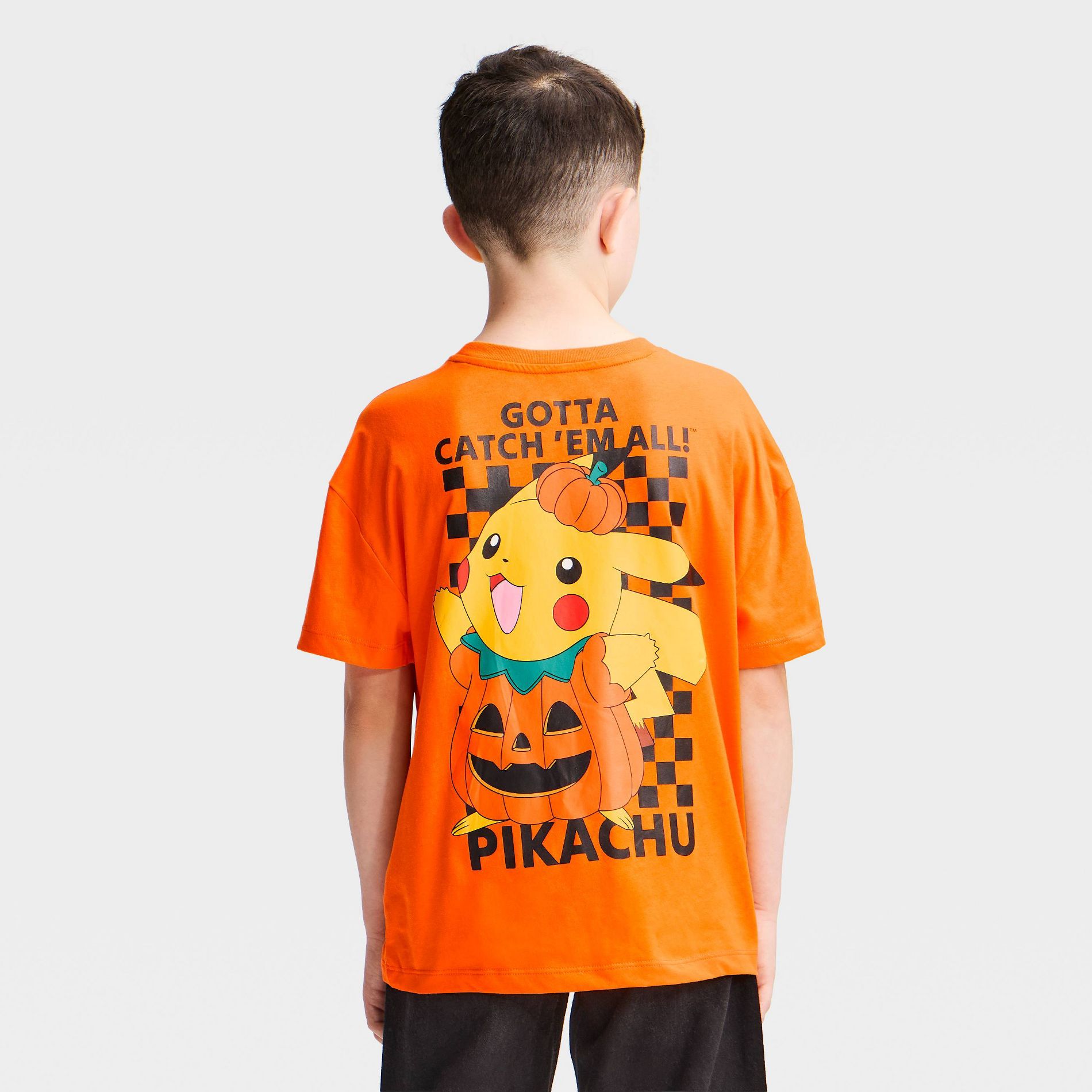 Boys' Pokemon Pikachu Short Sleeve Halloween Oversized Front and Back Graphic T-Shirt - Orange
