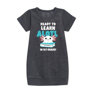 - Instant Message - Learn Alotl In 1st Grade Graphic Short Sleeve Fleece Dress - 1 of 4