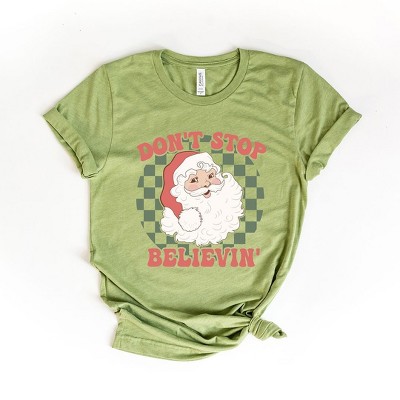 Simply Sage Market Women's Don't Stop Believin' Santa Checkered Short Sleeve Garment Dyed Tee