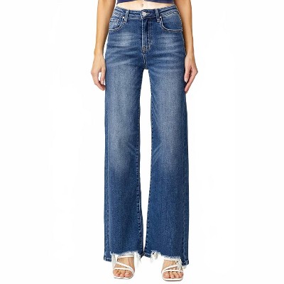 Women's Frayed Hem Wide Leg Jeans - RISEN