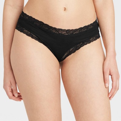 Women's Cotton Blend Cheeky Underwear with Lace - Auden™ Black L