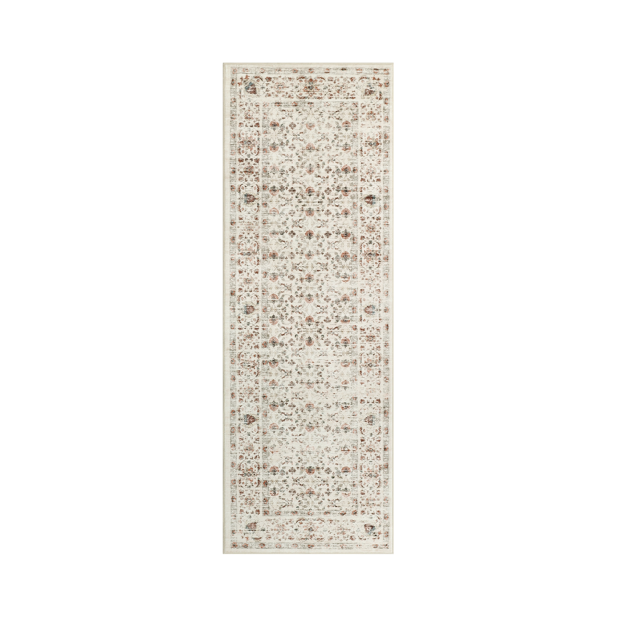 2'x6' Washable Vintage Living Room Rugs, Soft Non Slip Distressed Floral Print Carpet, Bordered Stain Resistant Bedroom Rugs, Beige