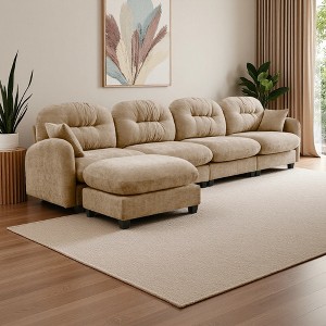 140" Chenille L-Shaped Modular Sectional Sofa with Ottoman - 1 of 4