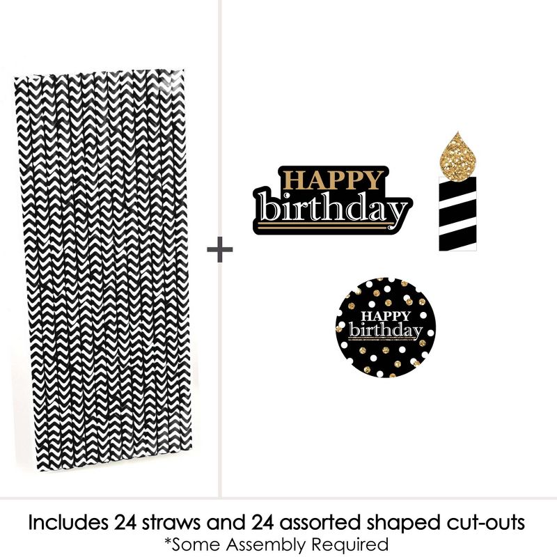 Big Dot of Happiness Adult Happy Birthday - Gold - Paper Straw Decor - Birthday Party Striped Decorative Straws - Set of 24, 3 of 7
