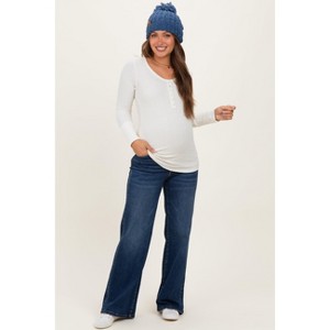 Pinkblush Navy Dark Wash Relaxed Wide Leg Maternity Jeans - 1 of 4