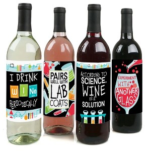 Big Dot of Happiness Scientist Lab - Baby Shower or Birthday Party Decorations for Women and Men - Wine Bottle Label Stickers - Set of 4 - 1 of 4
