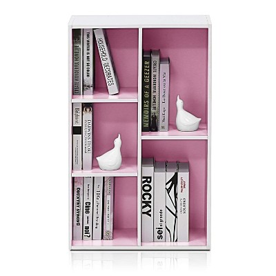 Chic White & Pink 5-Cube Wooden Organizer Shelf