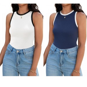 ATHLECHIC Women's Ribbed Summer Crew Neck Sleeveless Casual Fitted Tank Tops 2 Packs - 1 of 4