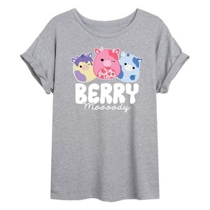 Women's Squishmallows Berry Moooody Oversized Graphic T-Shirt - Heather Grey - X-Large - 1 of 4