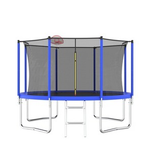 YUHAO Kids & Adults Trampoline with Basketball Hoop and Ball，Recreational Trampolines with Safety Enclosure， Outdoor Toys，12FT Blue - 1 of 4