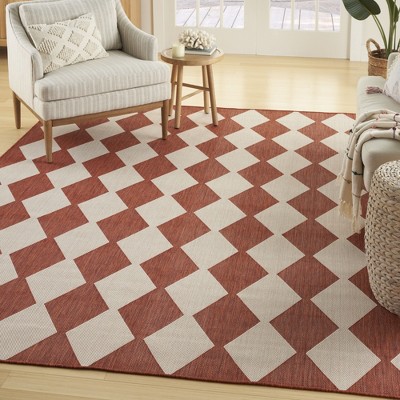 Positano Terracotta and Off-White Diamond Outdoor Rug 7' x 10'