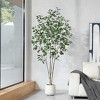 DR.Planzen 5-7FT Artiicial Ficus Tree with Round White Planter, Pre Potted Faux Plant for Indoor Home Decor - 2 of 4