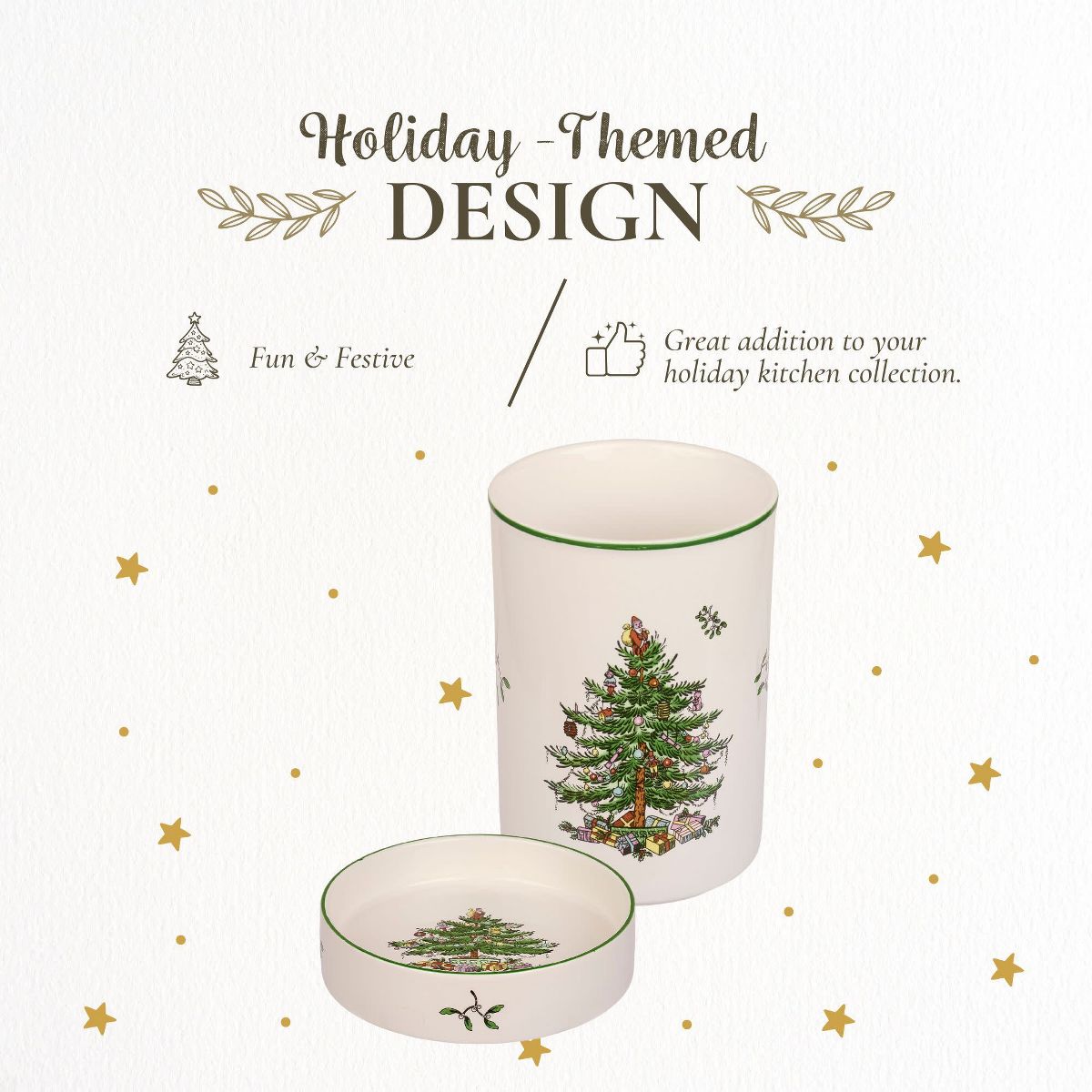 Spode Christmas Tree Wines Chiller & Coaster Set - Stoneware Winery Cooler - Festive Holiday Design - thumbnail 3