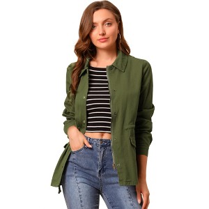 INSPIRE CHIC Women's Drawstring Waist Flap Pockets Lightweight Utility Jacket - 1 of 4