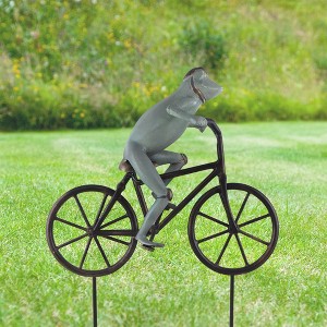 SPI Home Frog on Bicycle Garden Sculpture – 20" Cast Aluminum Verdigris Outdoor Statue with Whimsical Cycling Design - 1 of 4