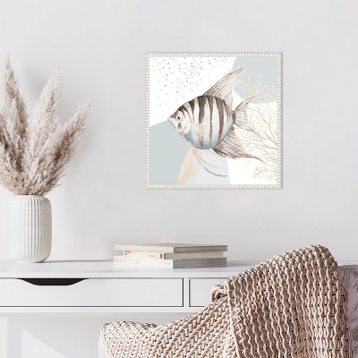 Ocean Oasis Bubbles Striped Fish Canvas Wall Art with White Frame