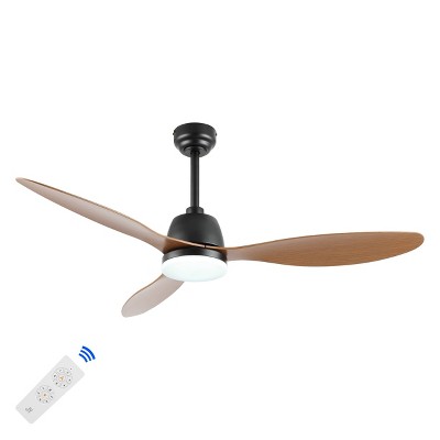 52" 1-Light Audie Iron 6-Speed Propeller Integrated LED Ceiling Fan Dark Brown Wood - JONATHAN Y: Modern Design, Remote Control, ABS Blades