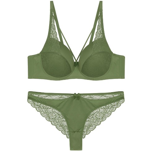 Agnes Orinda Women Plus Lace Sheer Push-up Comfy 2 Pcs Undergarment Set  Green Thong 40d : Target