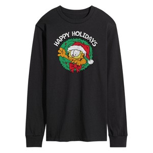 Men's - Garfield - Happy Holidays Wreath Long Sleeve Graphic T-Shirt - 1 of 4
