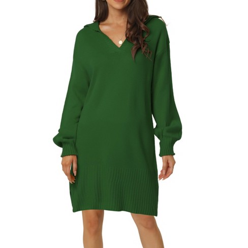 Seta T Women's Fall Long Sleeve Criss Cross V Neck Knit A-Line Midi Dress  Small Dark Green at  Women's Clothing store