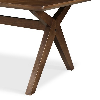 Lukas Rectangular Walnut Brown Wood Coffee Table with Cross-Stretcher Base