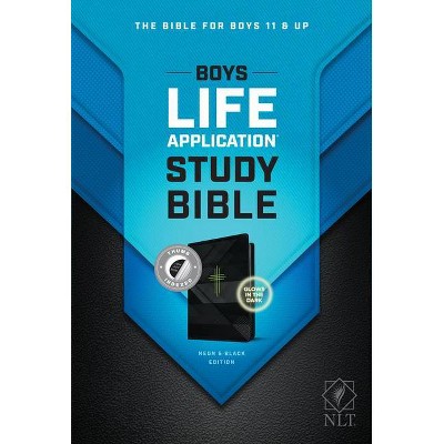 NLT Boys Life Application Study Bible, Tutone (Leatherlike, Neon/Black, Indexed) - (Leather Bound)