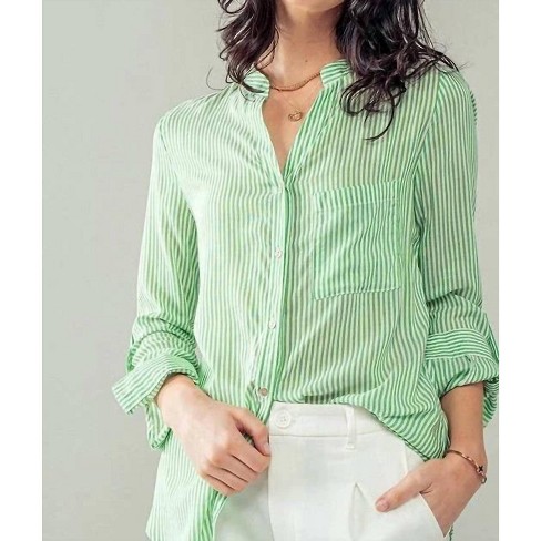 Women's Stripe Collarless Button Down Shirt - Urban Daizy - image 1 of 4