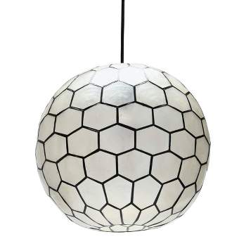 Storied Home Capiz Honeycomb Globe Pendant Light Capiz White Seashells 