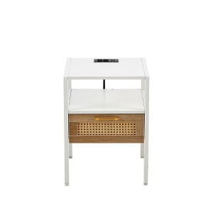 Gulches Modern Rattan Nightstand White side for living room, bedroom - 1 of 4
